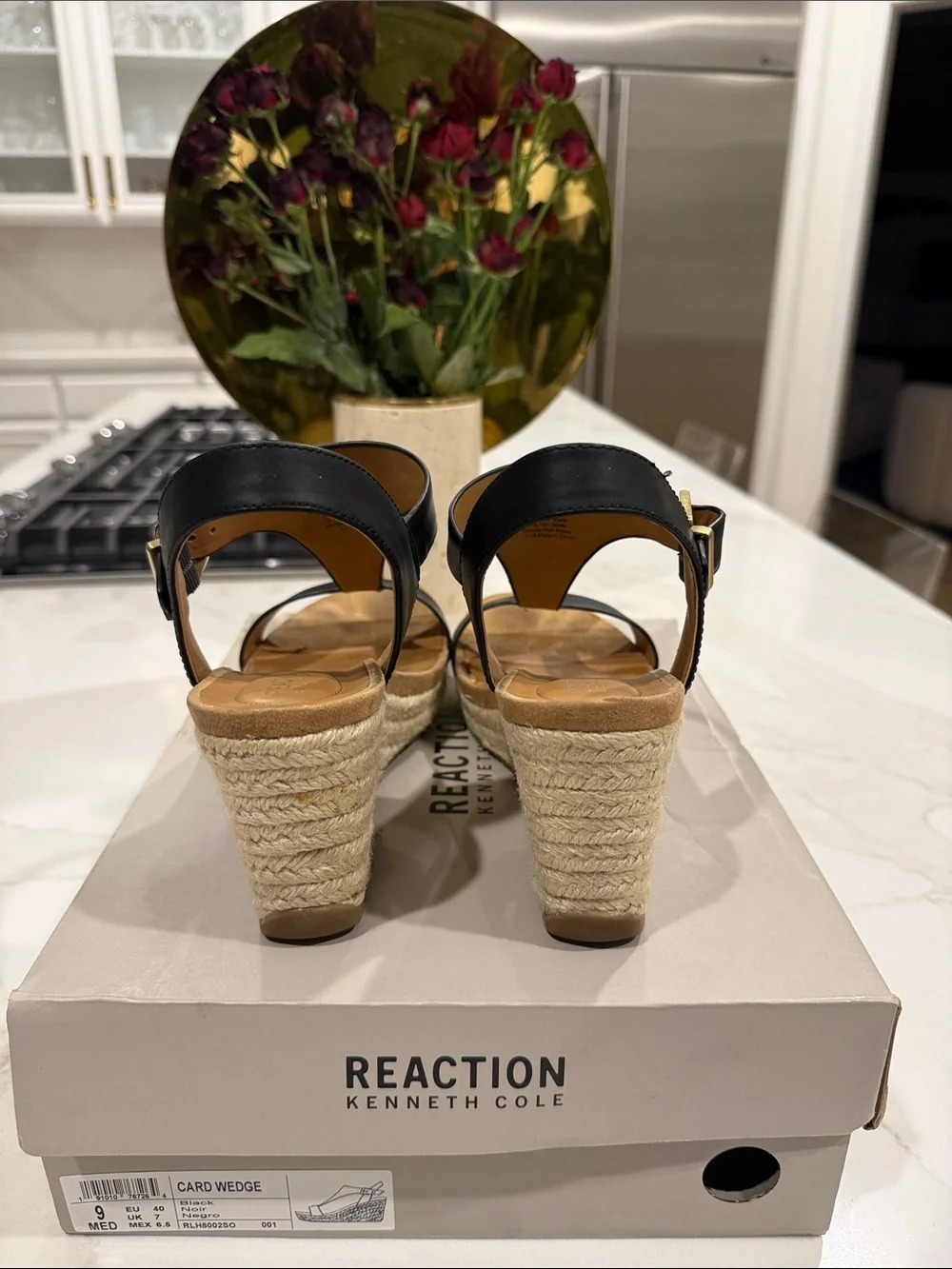Reaction Kenneth Cole Black Espadrille Platform Wedge Sandals
